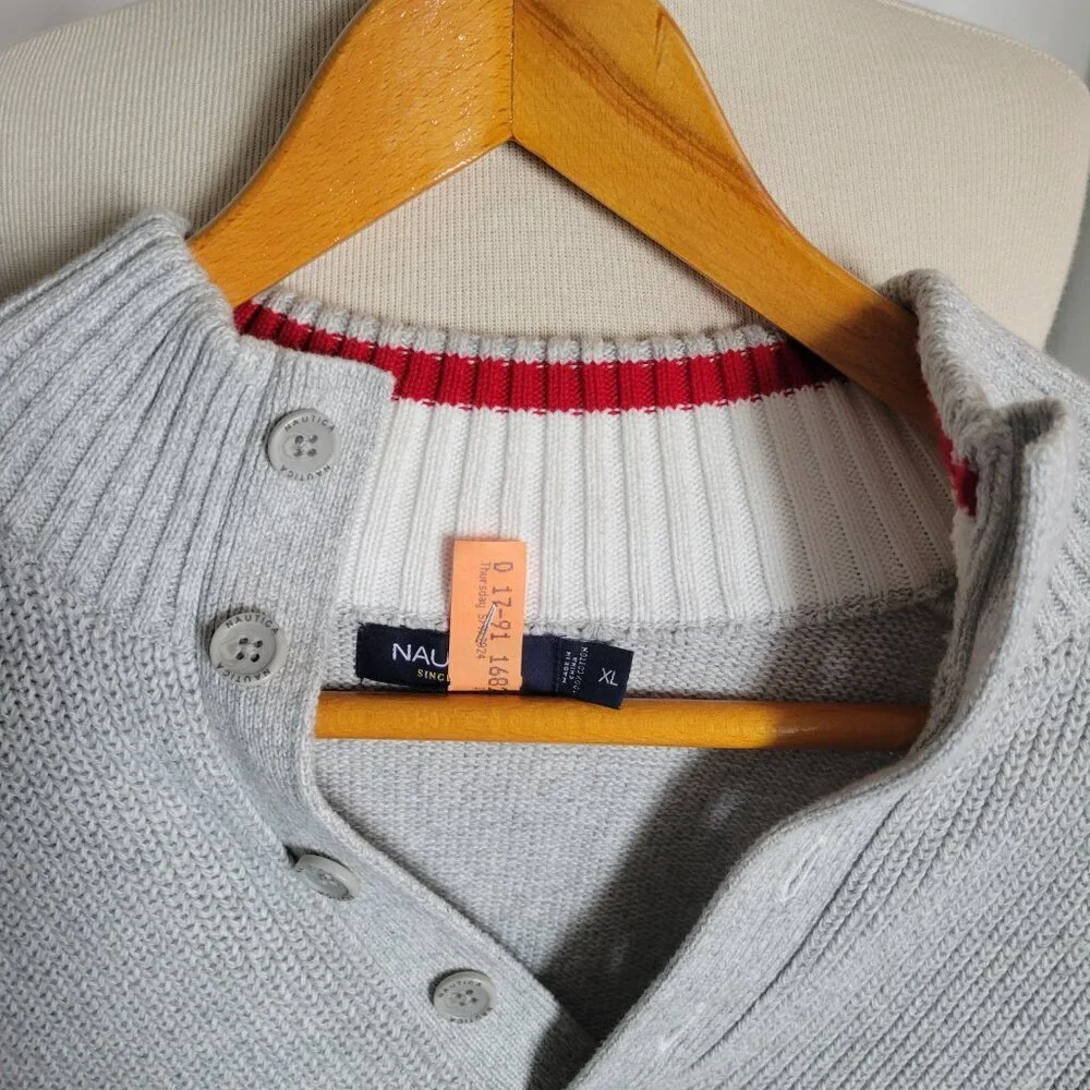 CLEARANCE -  NAUTICA Men’s Tri Color Grey Sport Pullover Sweater (Size: XL)